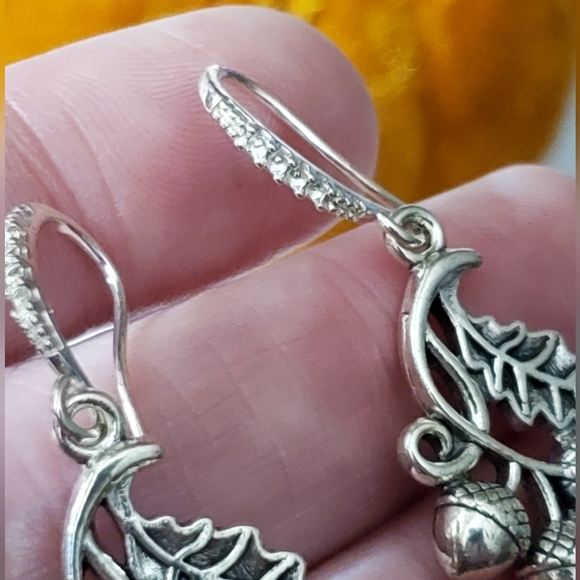 Acorn leaf simulation diamond earrings handmade sterling silver plated sparkly - Picture 7 of 9